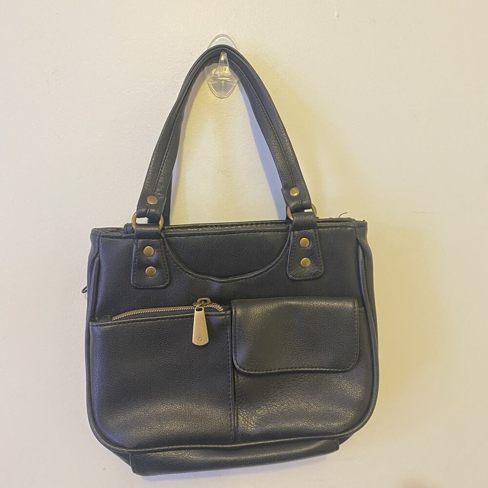Vintage 90s Y2K Unbranded Black Faux Leather Top Handle Bag Manmade Vinyl - Picture 6 of 9